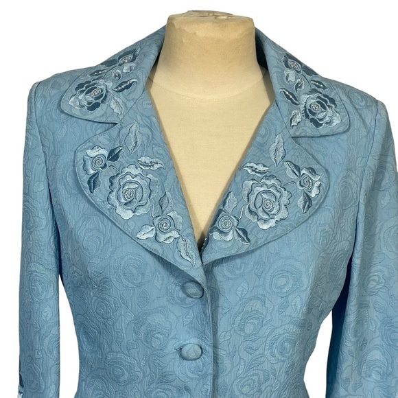 Plaza South Vintage Blue Floral Embroidered Accent Dressy Blazer Jacket Sz 6 - Picture 2 of 11